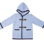 Toggle Coat with Hood - Light Blue with Navy Piping