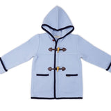 Toggle Coat with Hood - Light Blue with Navy Piping