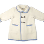 Double Breasted Coat - Cream with Light Blue Piping