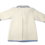 Double Breasted Coat - Cream with Light Blue Piping
