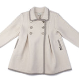 Inverted Pleat Coat - Ecru with Grey Piping
