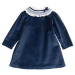 Velvet Dress with Smocked Collar - Blue