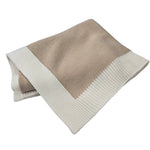 Jersey Knit Blanket with Contrast Rib Border: Oatmeal/Cream