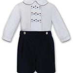 Two Piece Set - Navy with French Blue and Beige Embroidered Detail