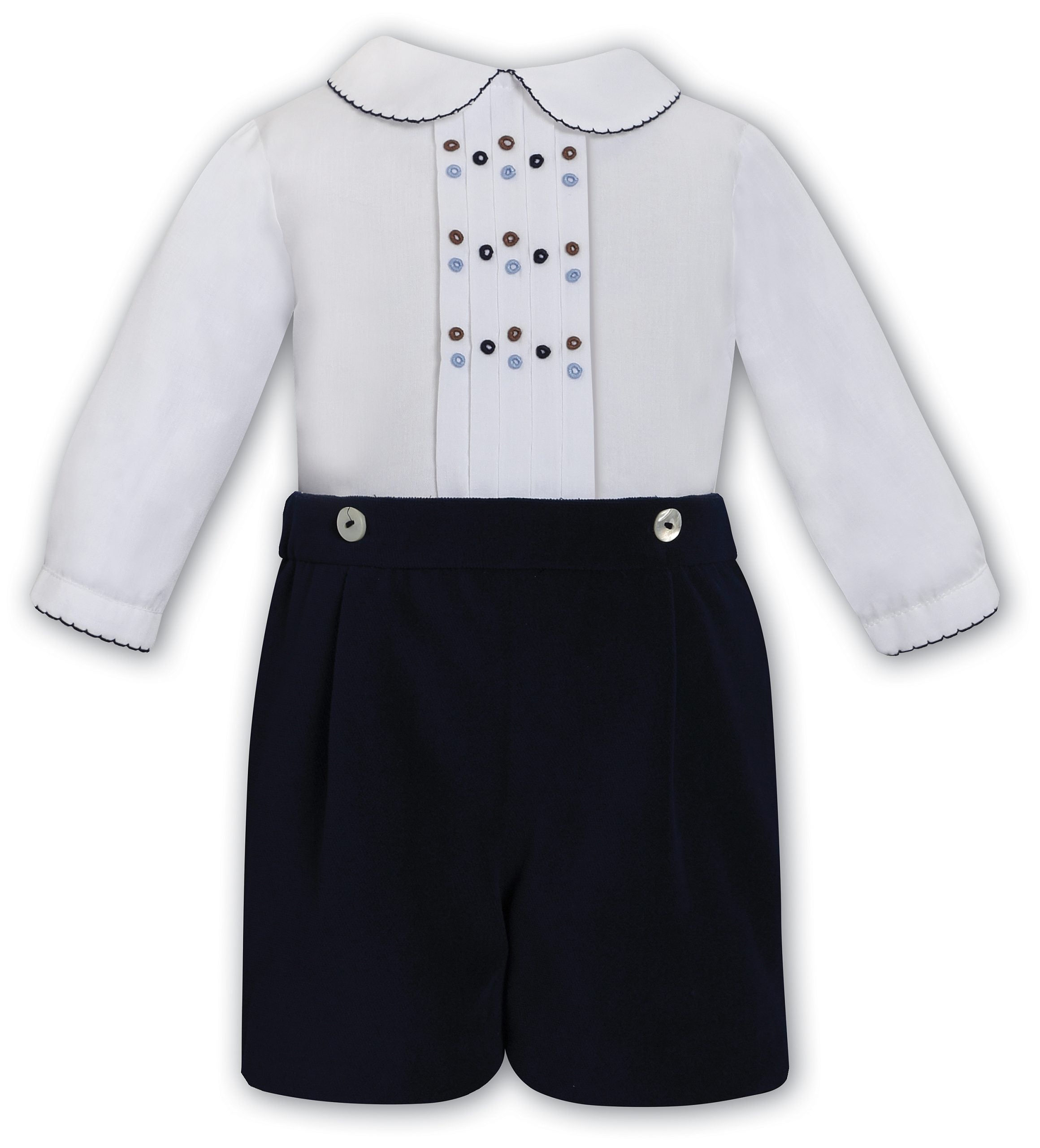 Two Piece Set - Navy with French Blue and Beige Embroidered Detail