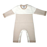 Seed Stitch Striped Cotton Onesie: Cream/Oatmeal