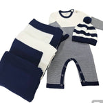 Jersey Knit Blanket with Contrast Rib Border: Navy/Cream