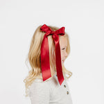 Satin Bow Sash Clip and Headband - Ruby Red Alligator Clip and Hair Accessory