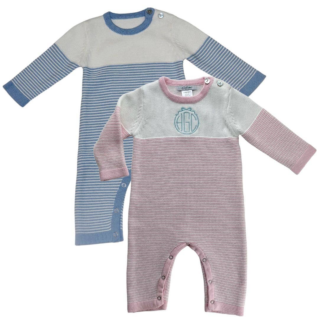 Seed Stitch Striped Cotton Onesie: Cream/Pink