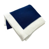 Jersey Knit Blanket with Contrast Rib Border: Navy/Cream