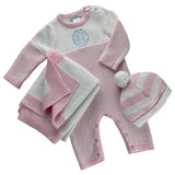 Seed Stitch Striped Cotton Onesie: Cream/Pink