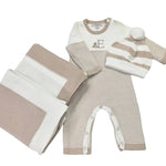 Jersey Knit Blanket with Contrast Rib Border: Oatmeal/Cream