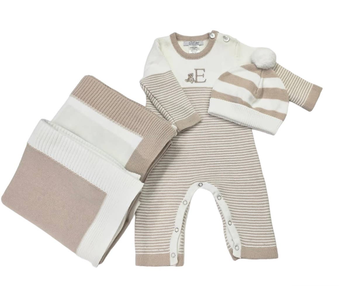 Jersey Knit Blanket with Contrast Rib Border: Oatmeal/Cream
