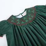 Green Christmas Mistletoe Smocked Bishop Dress