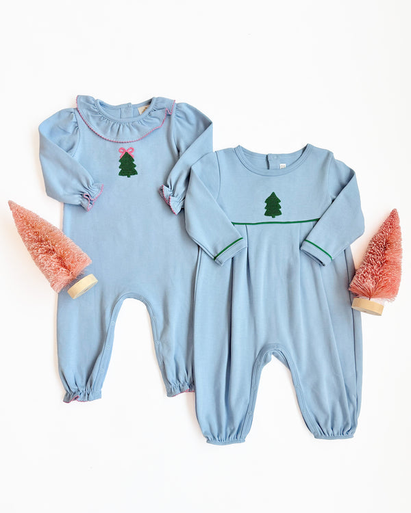 LS Ramona Ruffle Romper - Christmas Tree