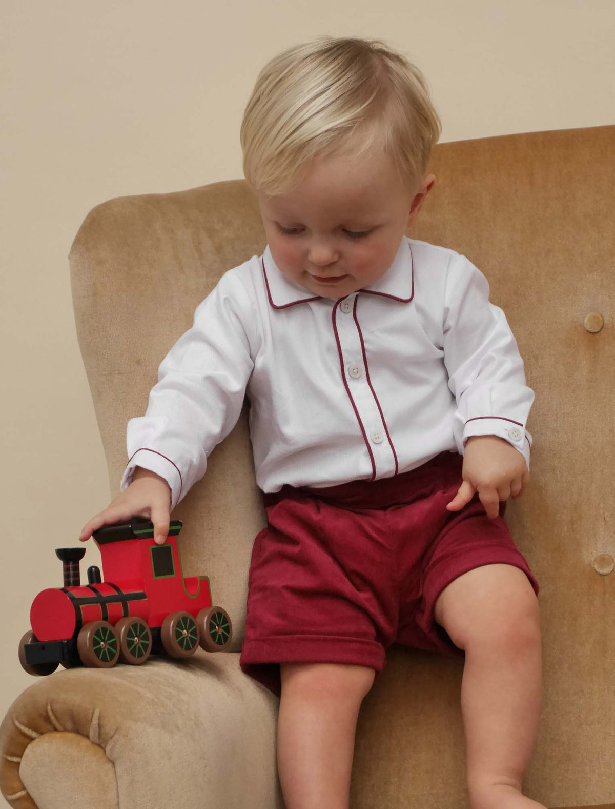 Dark Red Cord Short & Shirt Set
