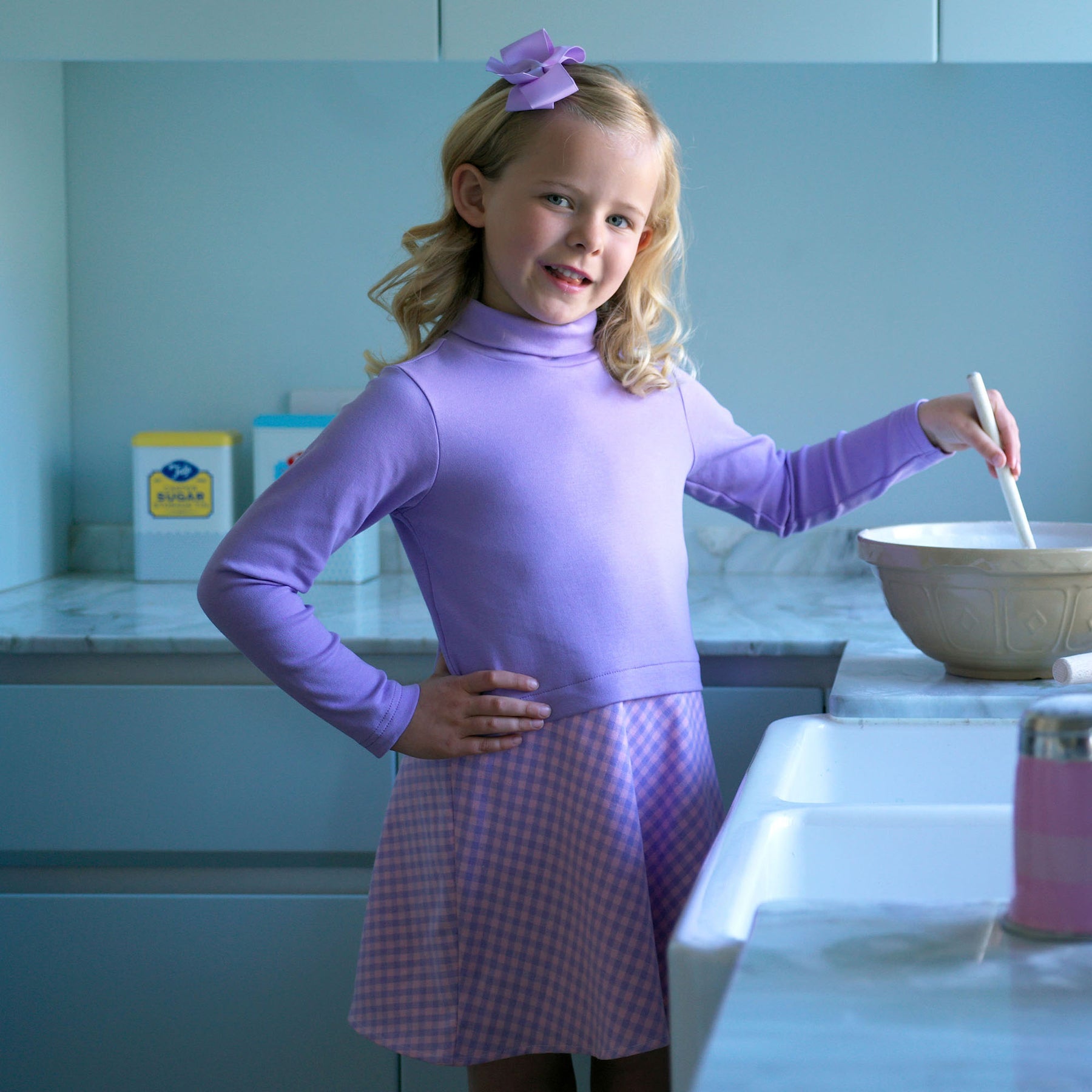 Check Turtle Neck Dress