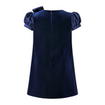 Navy Satin Bow Velvet Dress