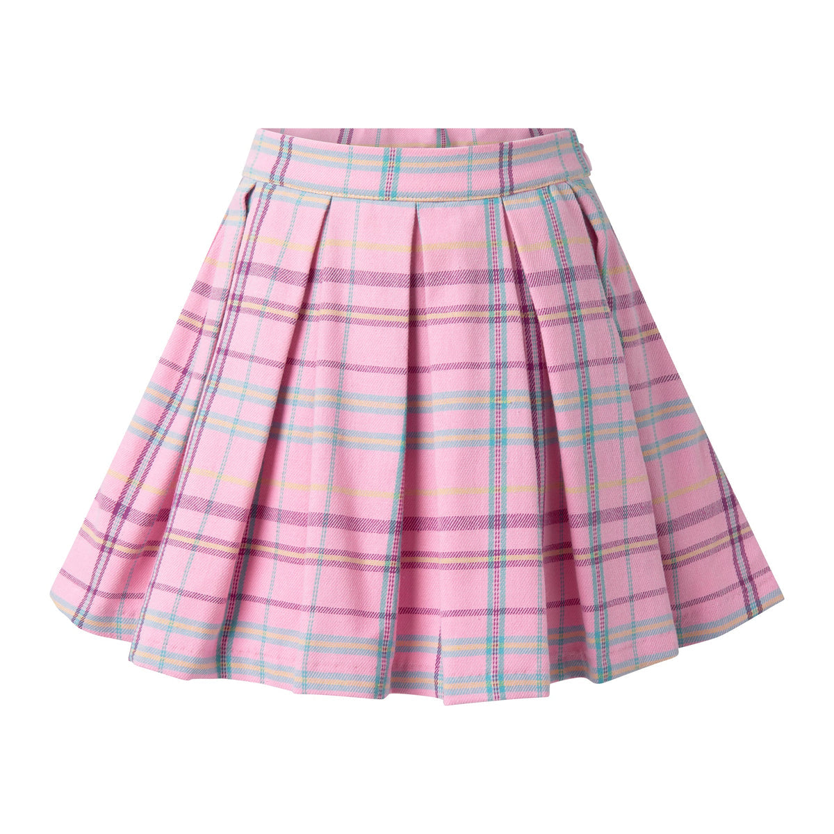 Pink Check Pleated Skirt