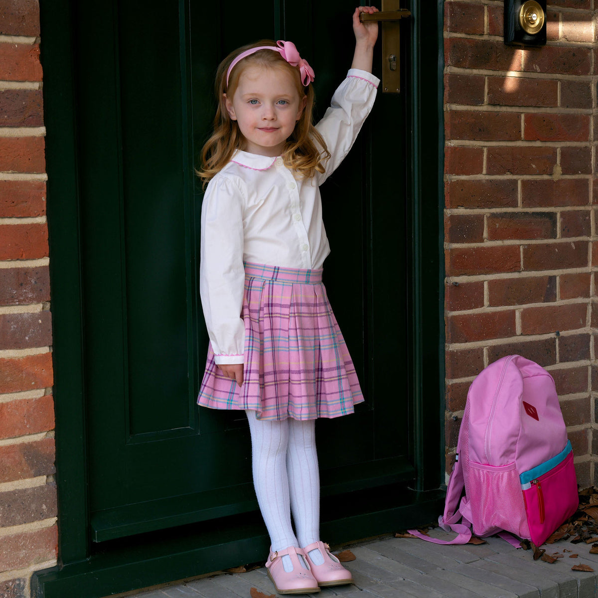 Pink Check Pleated Skirt