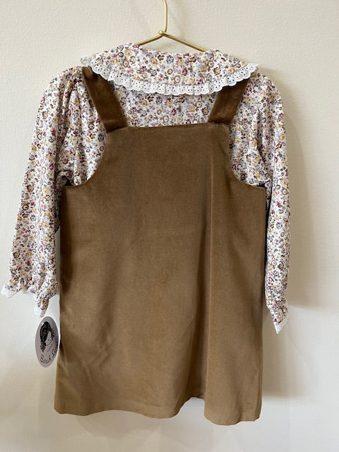 Velvet Jumper with Floral Blouse - Gold