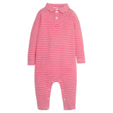 Long Sleeve Polo Romper - Red Stripe