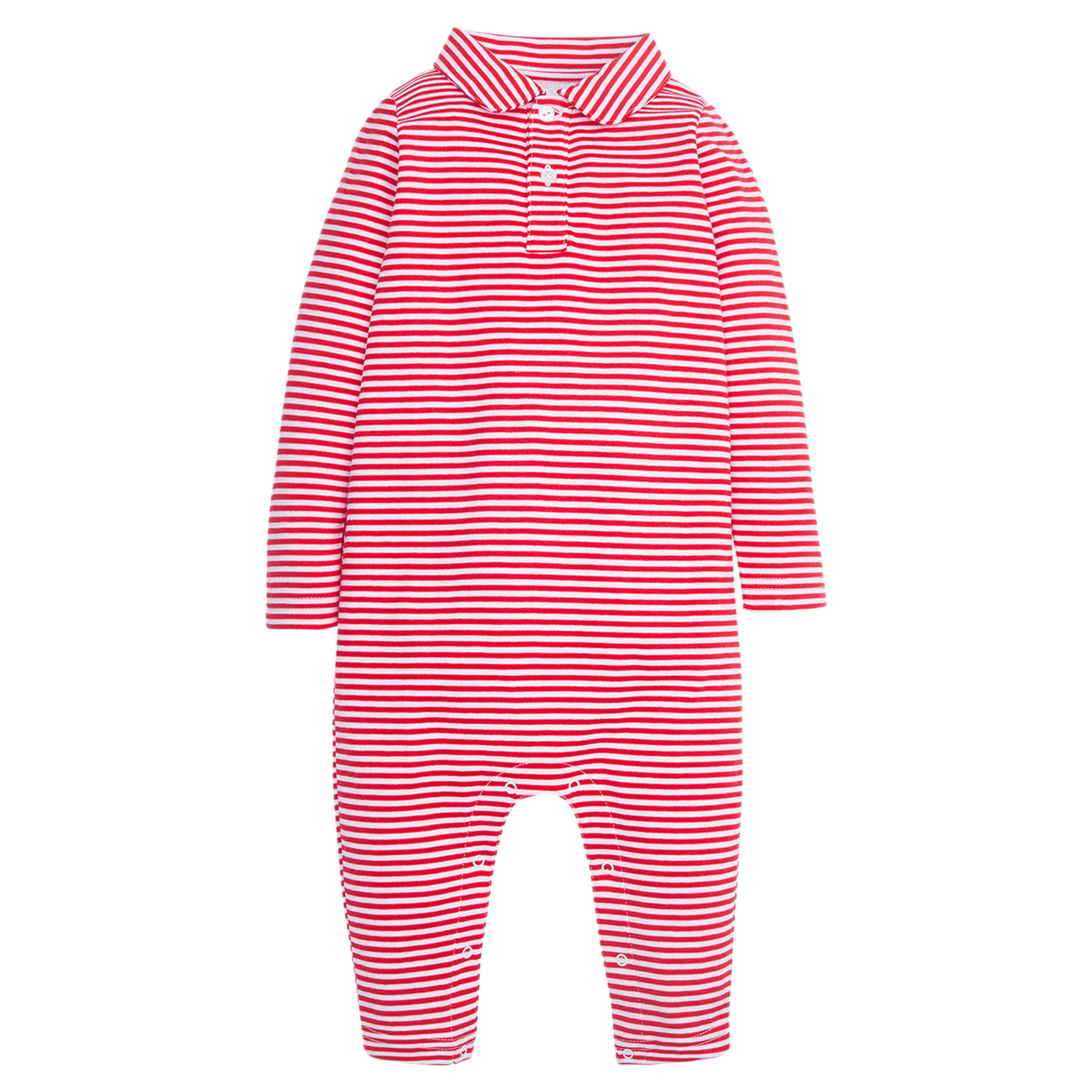 Long Sleeve Polo Romper - Red Stripe