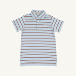 Prim and Proper Polo - Buckhead Blue, Palmetto Pearl, & Gray Bay Brown Stripe with Palmetto Pearl Stork