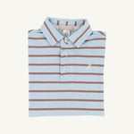Prim and Proper Polo - Buckhead Blue, Palmetto Pearl, & Gray Bay Brown Stripe with Palmetto Pearl Stork