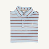 Prim and Proper Polo - Buckhead Blue, Palmetto Pearl, & Gray Bay Brown Stripe with Palmetto Pearl Stork