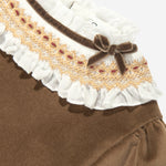 Velvet Dress with Smocked Collar - Gold