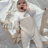 Seed Stitch Striped Cotton Onesie: Cream/Oatmeal