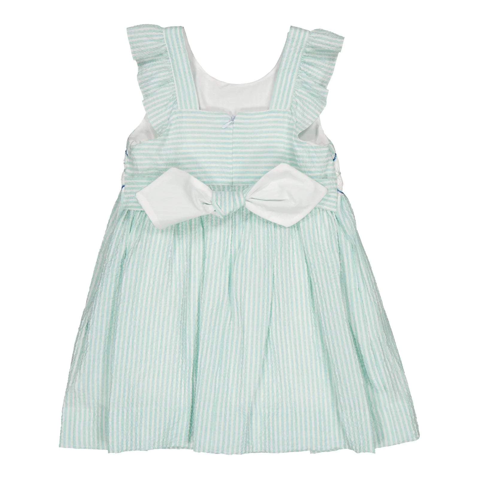 Begonia Smocked Dress - Aqua Seersucker
