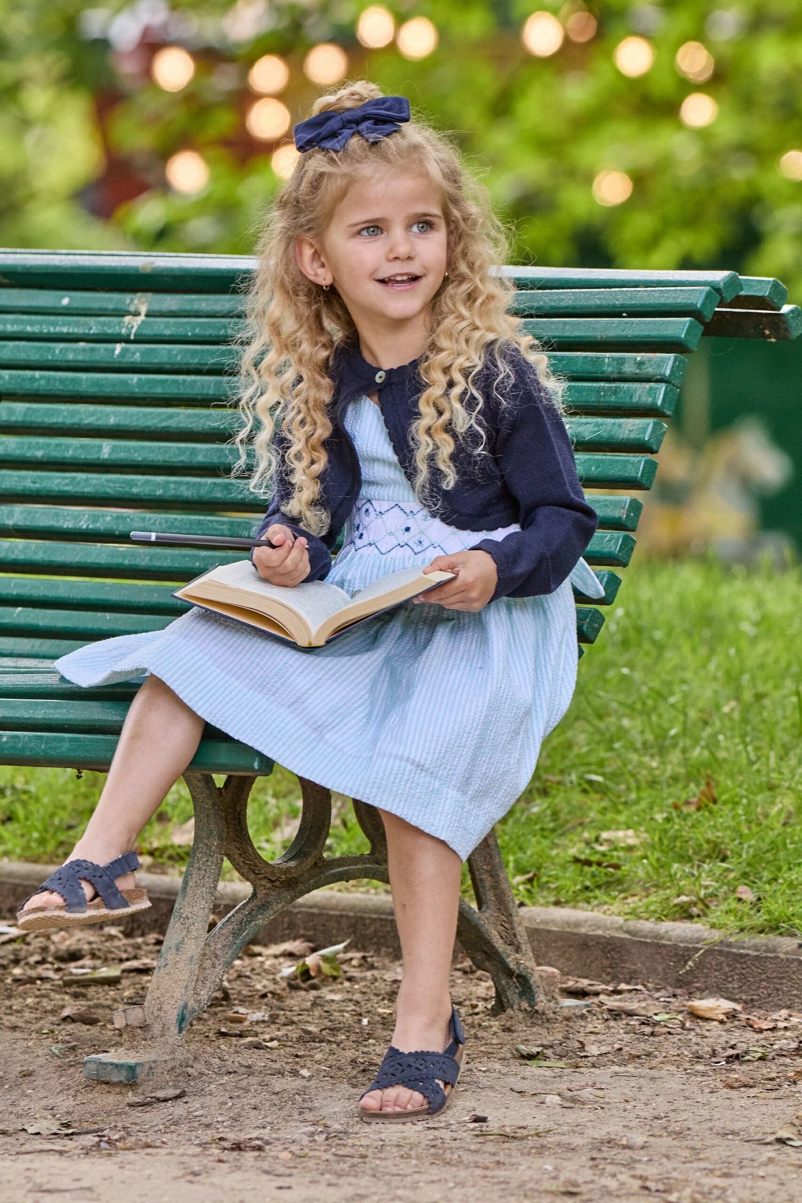 Begonia Smocked Dress - Aqua Seersucker