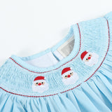Blue Santa Smocked Bishop Dress