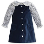 Velvet Jumper with Floral Blouse - Blue