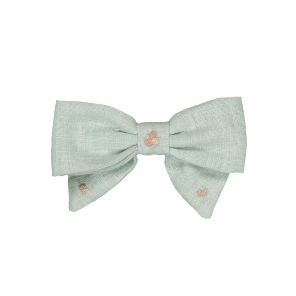 Bonnie Embroidered Hair Clip - Mint Linen