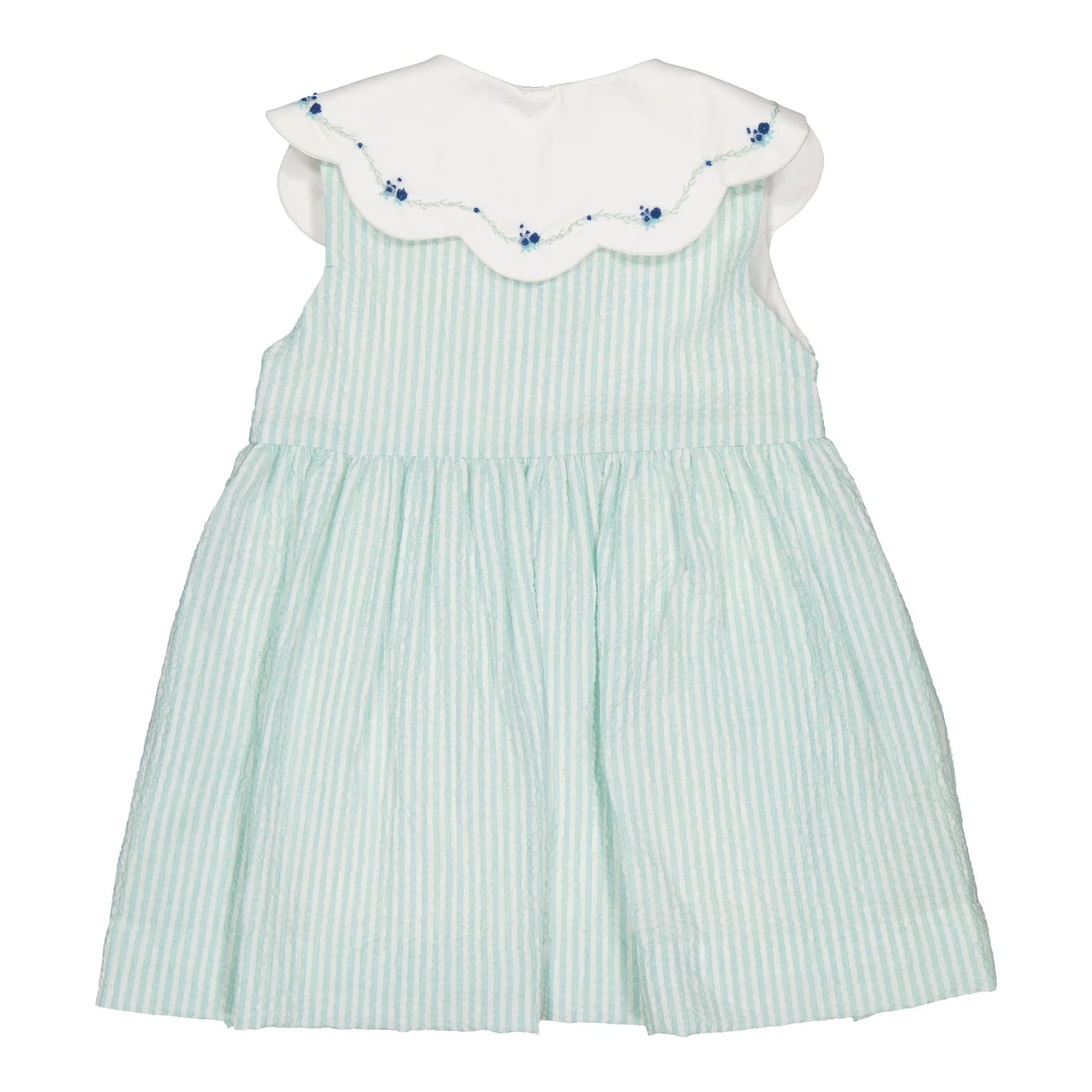 Colette Embroidered Dress - Aqua Seersucker