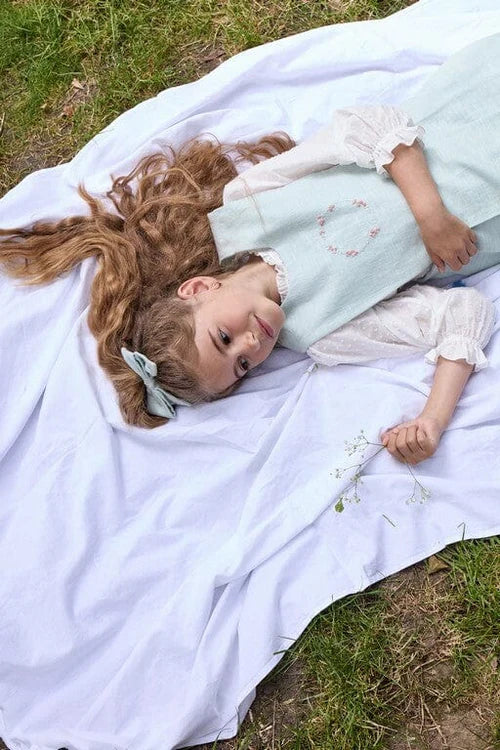 Maite Embroidered Pinafore - Mint Linen
