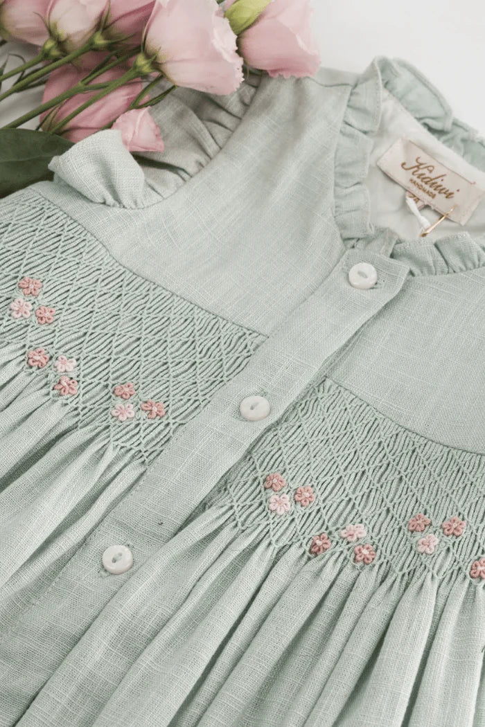 Lolyne Smocked Dress - Mint Linen