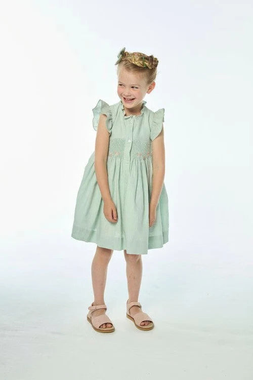 Lolyne Smocked Dress - Mint Linen