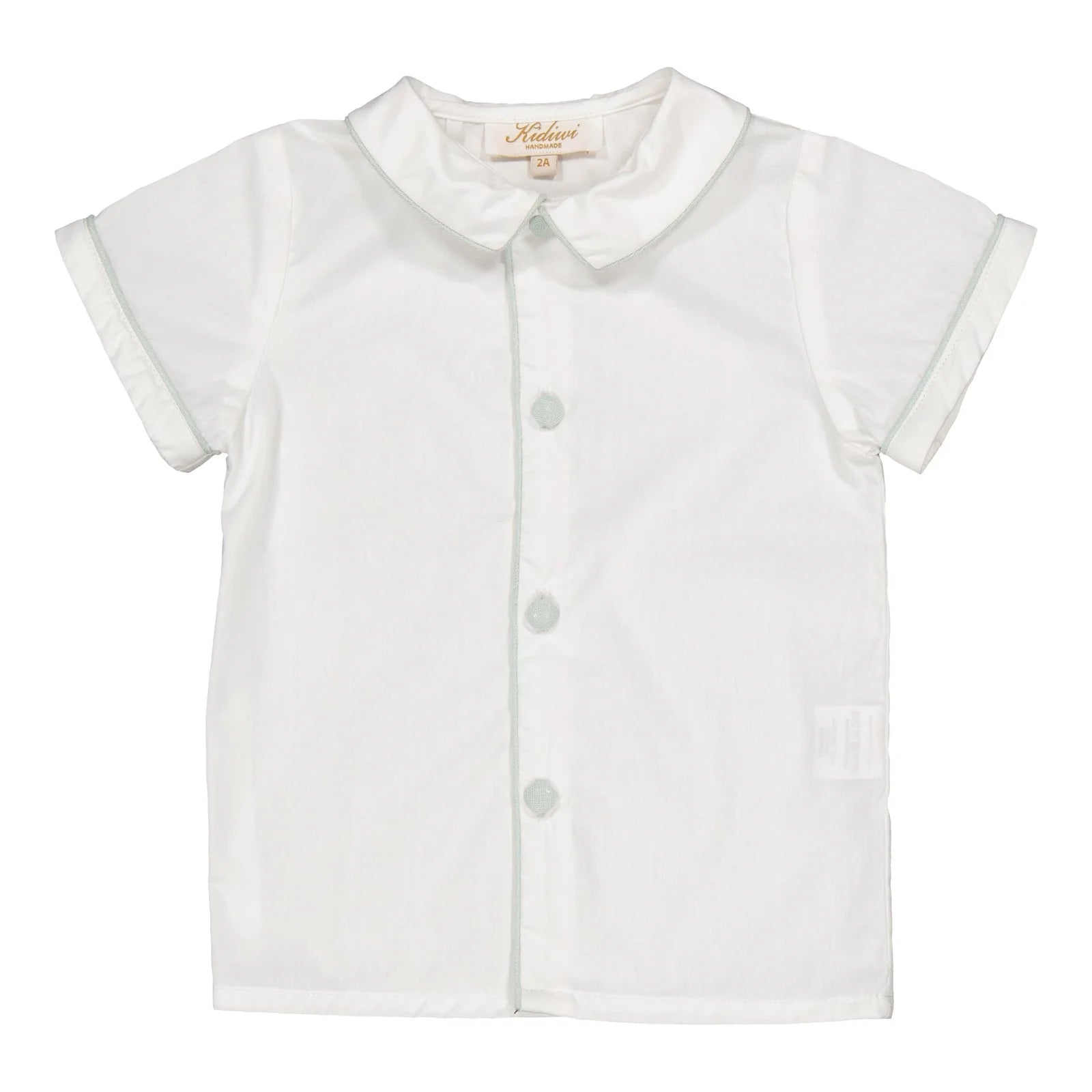 Lucien Shirt - White Poplin with Mint Piping