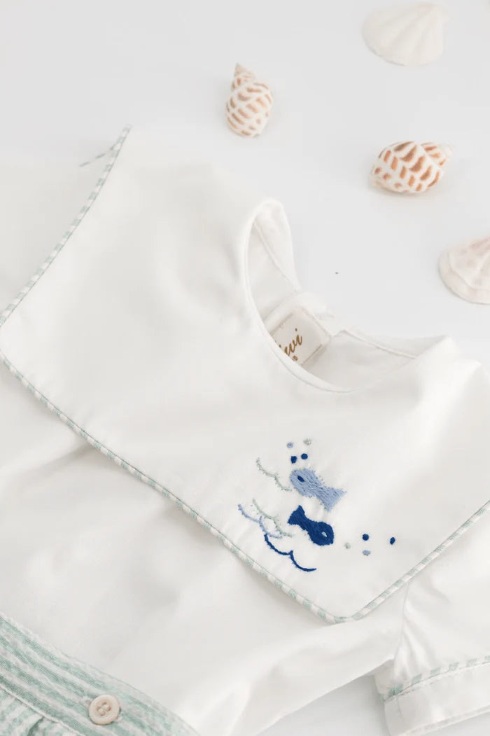 Robinson Set - White Poplin and Aqua Seersucker