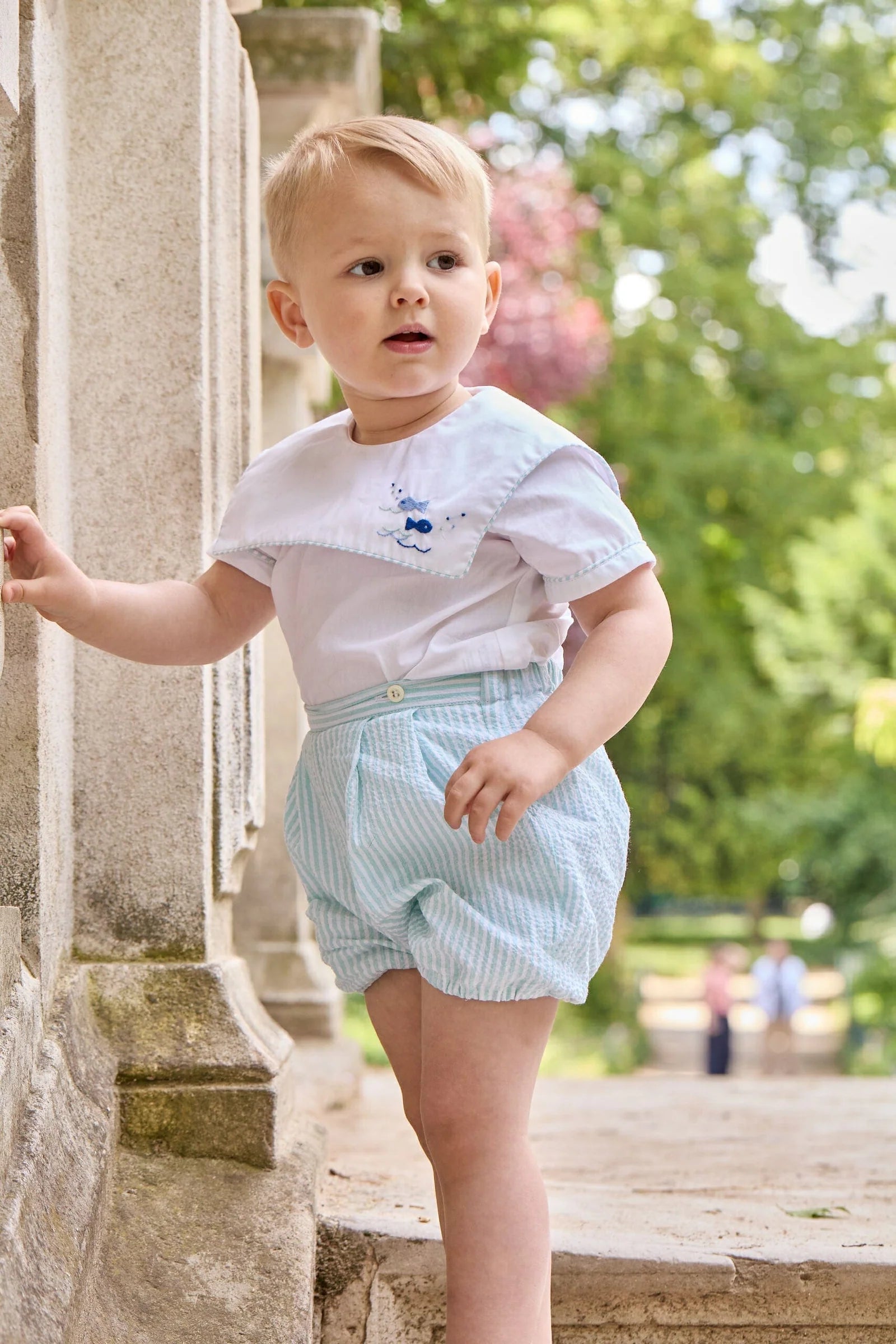 Robinson Set - White Poplin and Aqua Seersucker
