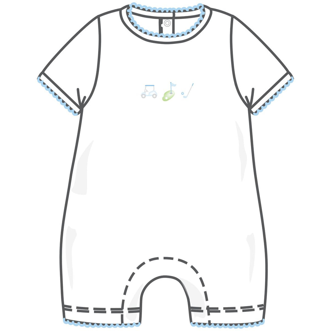 Tiny Tee Time Light Blue Embroidered Short Playsuit