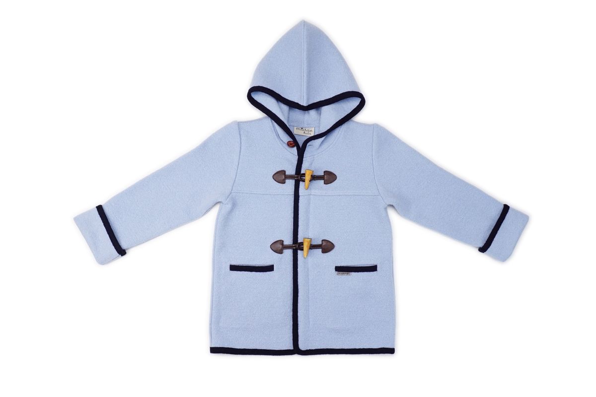 Toggle Coat with Hood - Light Blue with Navy Piping