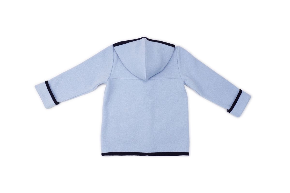 Toggle Coat with Hood - Light Blue with Navy Piping