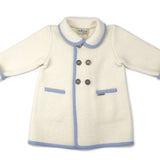 Double Breasted Coat - Cream with Light Blue Piping