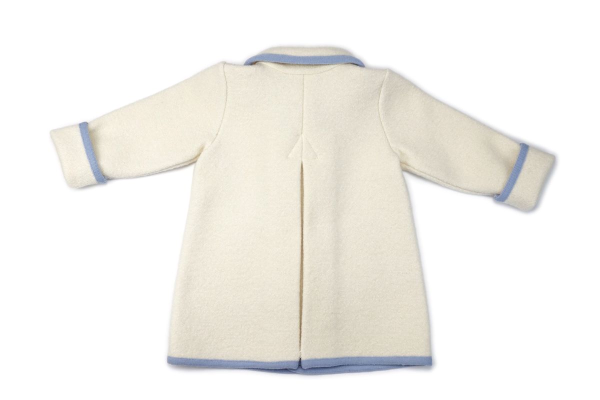 Double Breasted Coat - Cream with Light Blue Piping