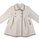 Inverted Pleat Coat - Ecru with Grey Piping